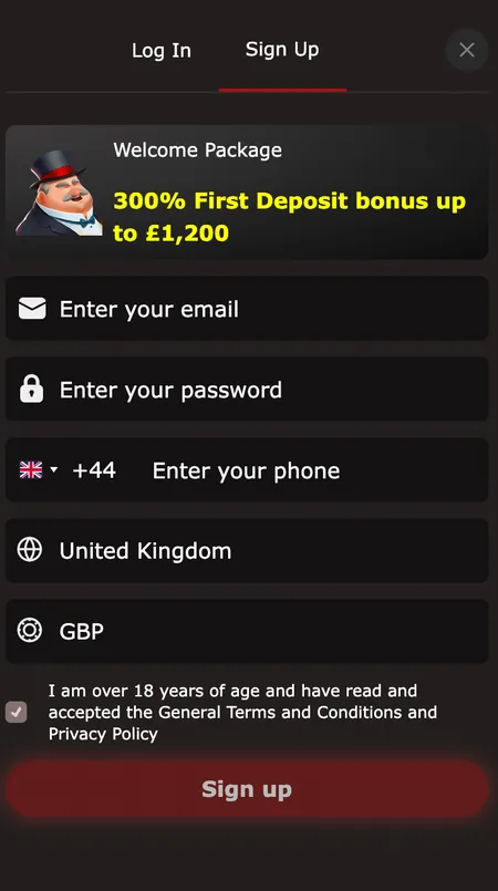 Mr Jones Casino registration step one on mobile